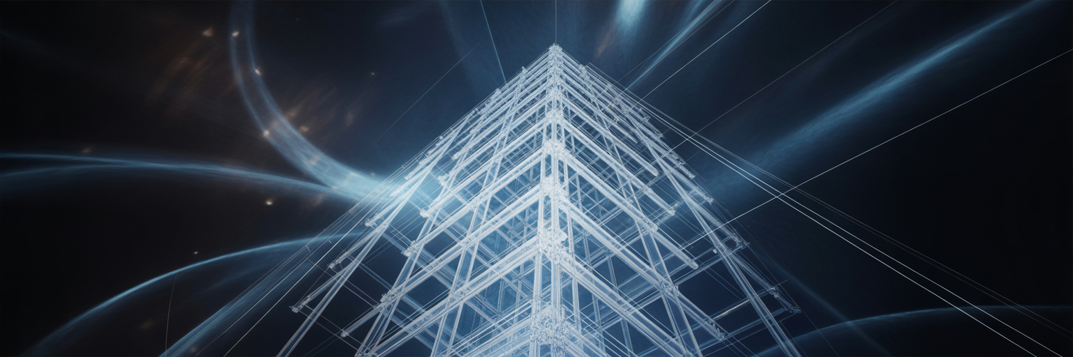 Glowing architectural blueprint forming a structure.