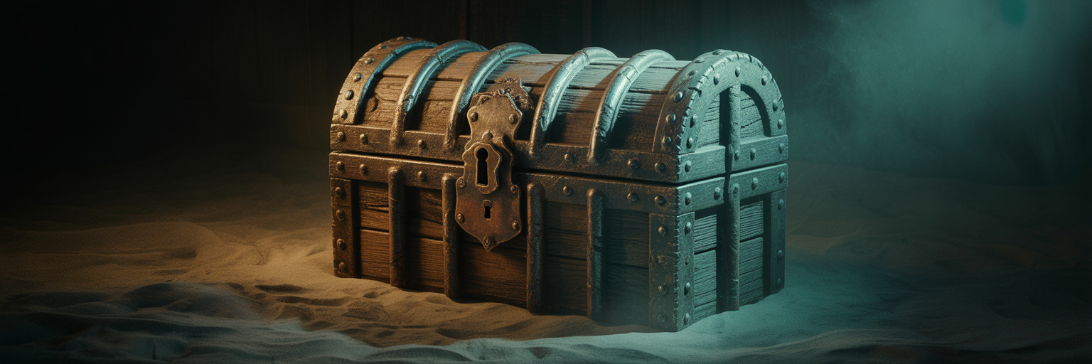Glowing light escaping an old locked chest.
