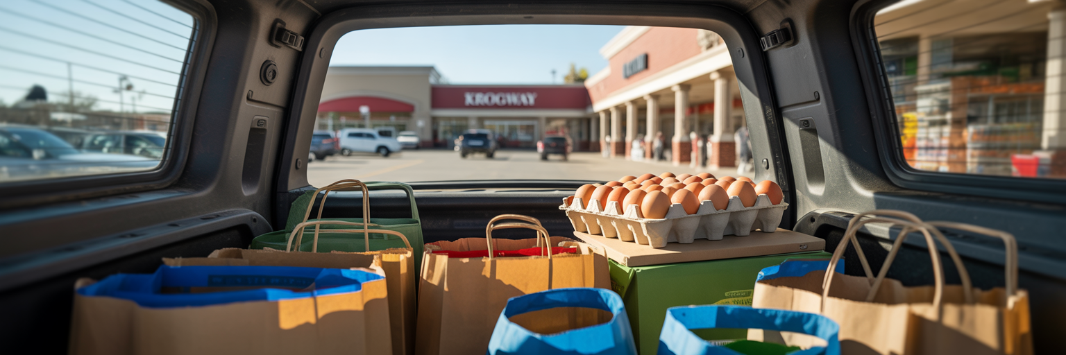 Groceries packed tightly in a vehicle's cargo area.