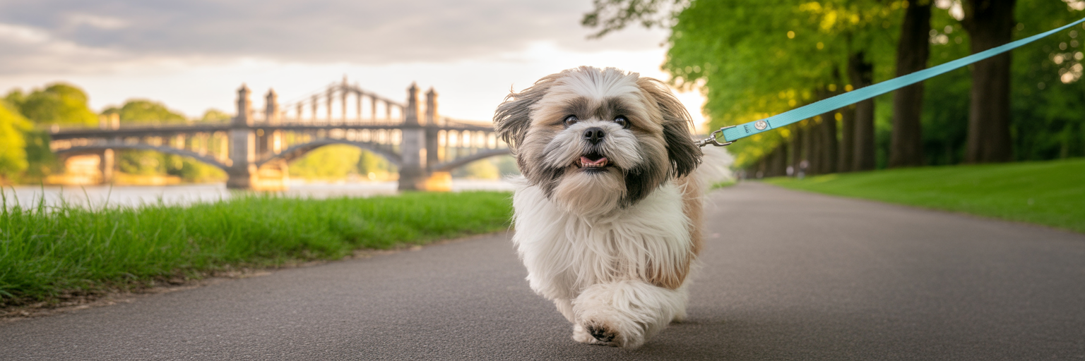 Groomed small dog walking in Dundee