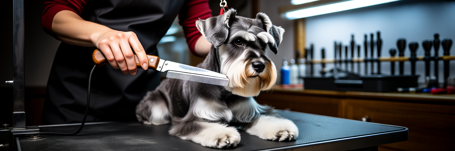 Groomer's hands using a stripping knife