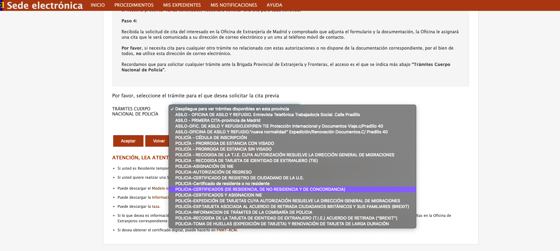Trámite del certificado de concordancia en comisaría.