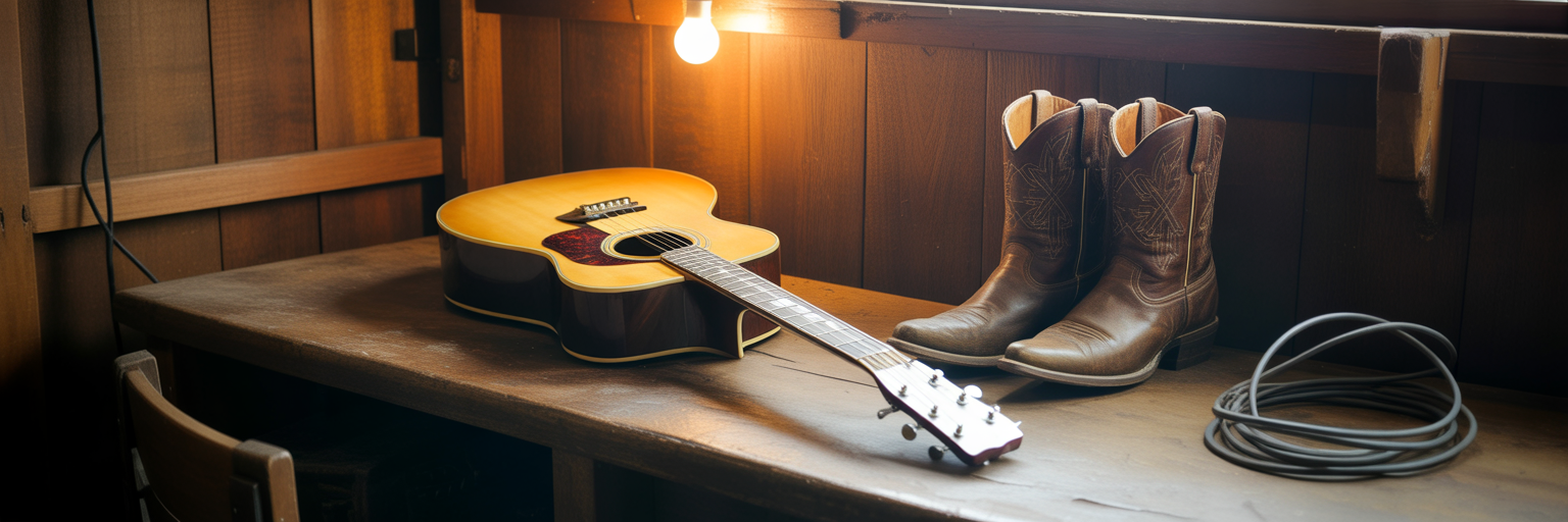 Guitar and boots backstage at dancehall