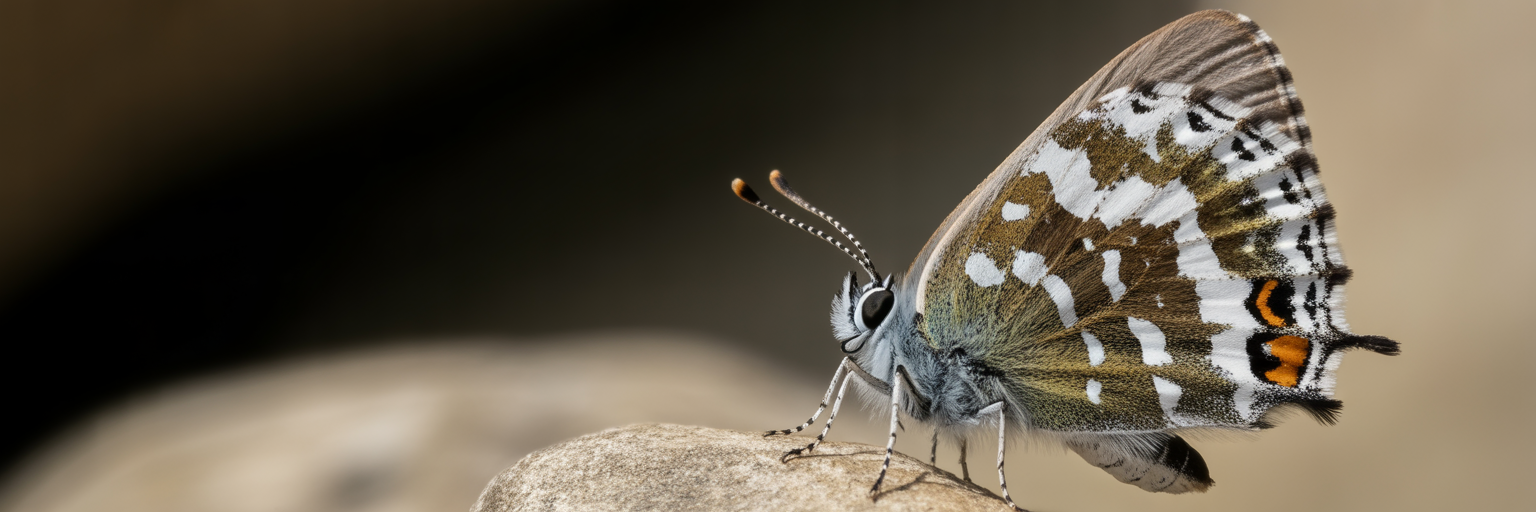 Hairstreak butterfly false head decoy on wing.