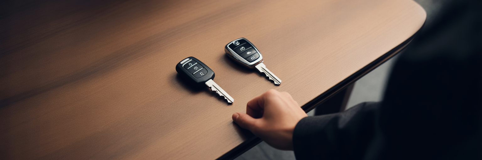 Hand choosing between two different car keys.