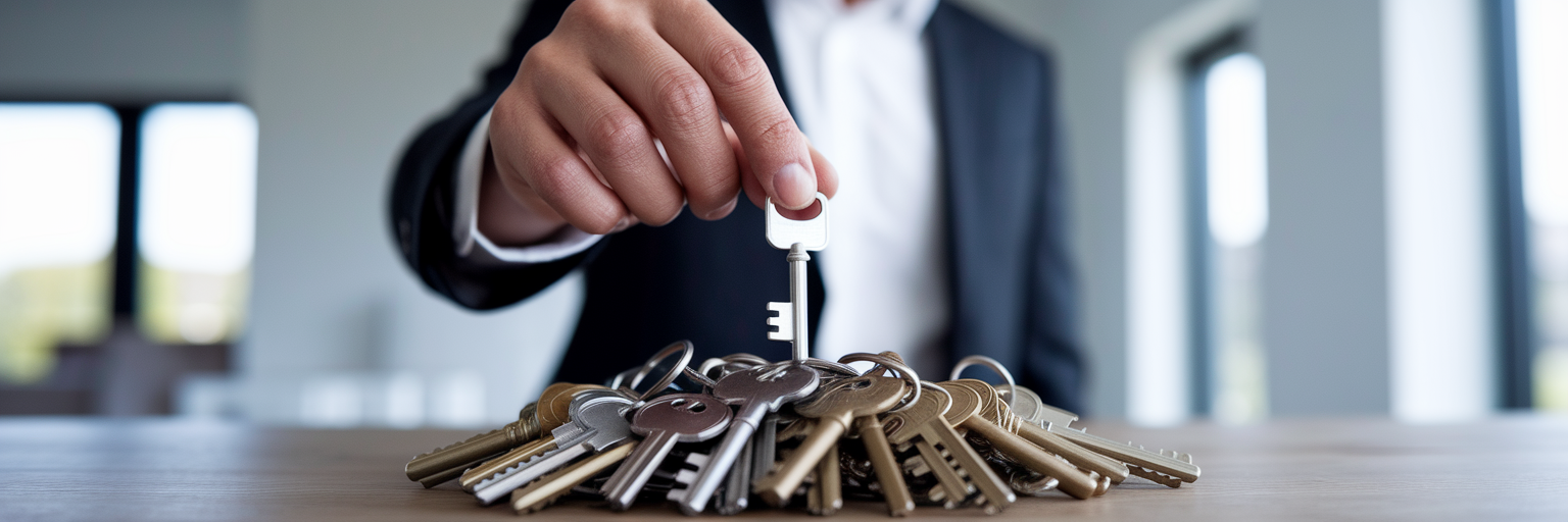 Hand choosing one simple key from a pile.