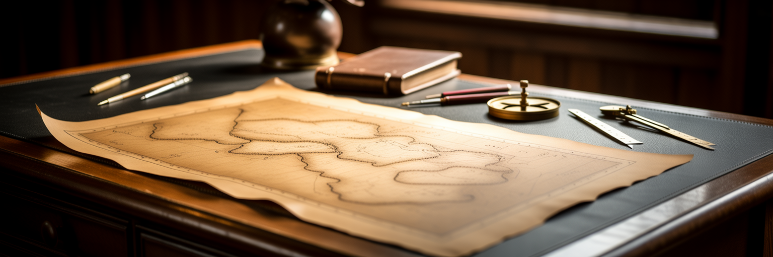 Hand-drawn map on a cartographer's desk.
