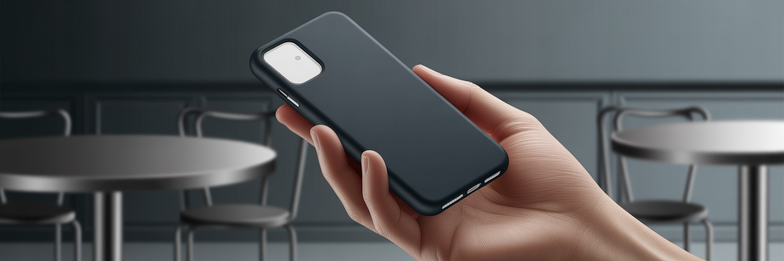Hand holding slim black rectangle iPhone case