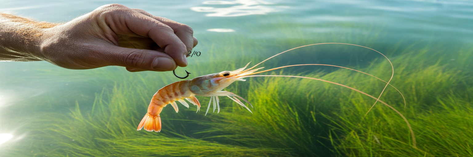 Hand hooking live shrimp for bait.