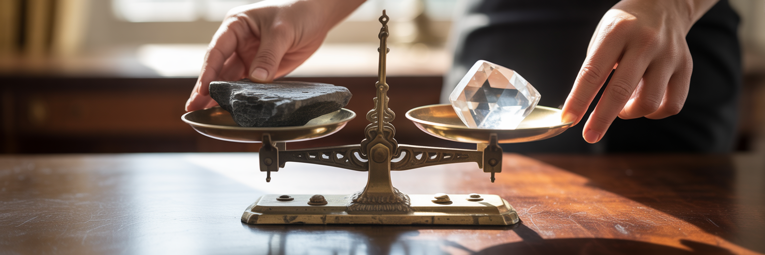 Hands balancing a vintage brass scale.