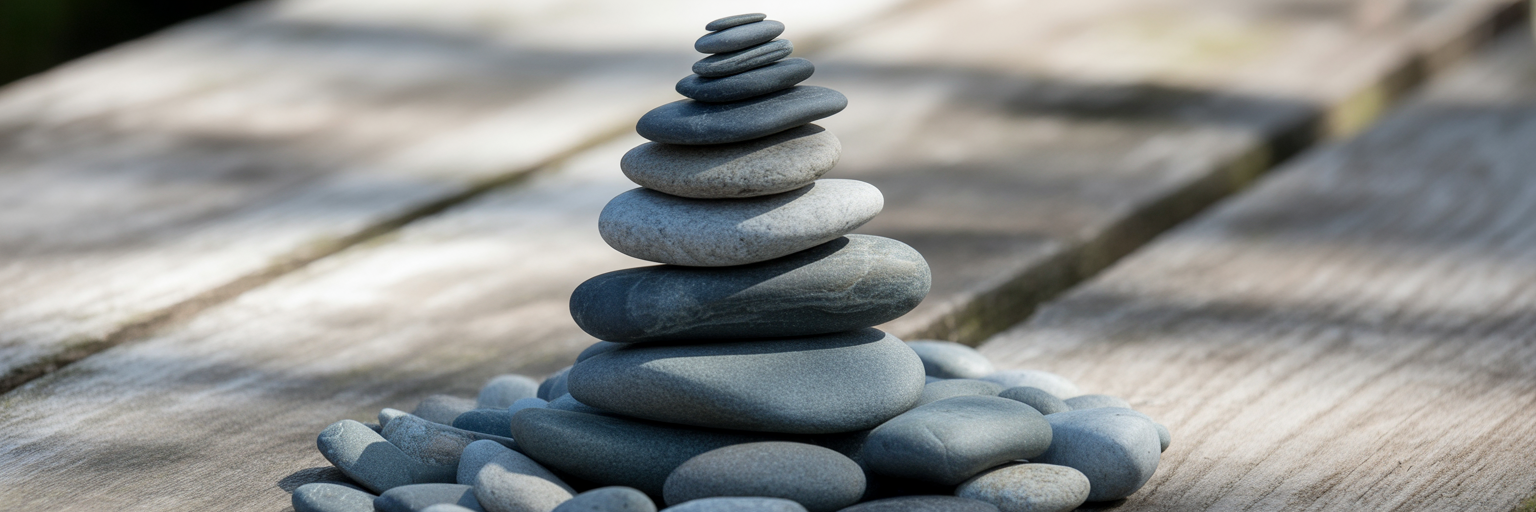 Hands carefully stacking stones into a cairn.