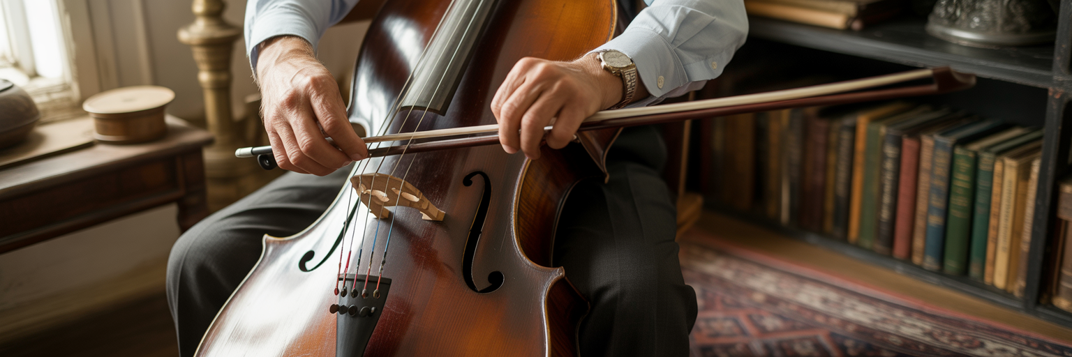 Hands carefully tuning a string instrument.