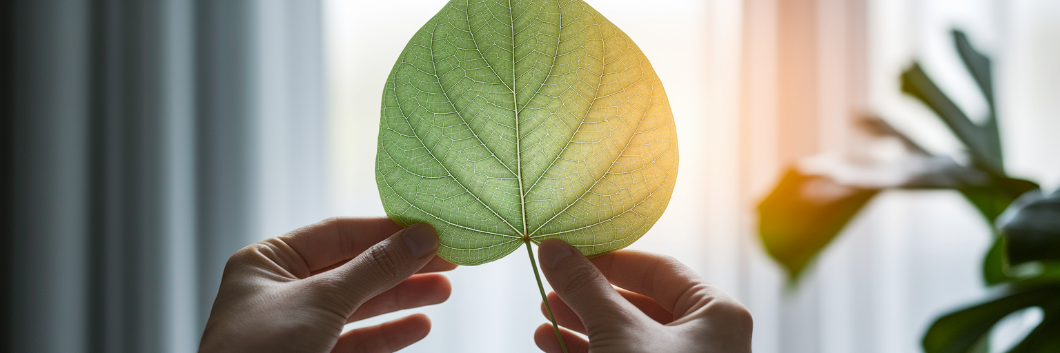 Hands holding a leaf to light