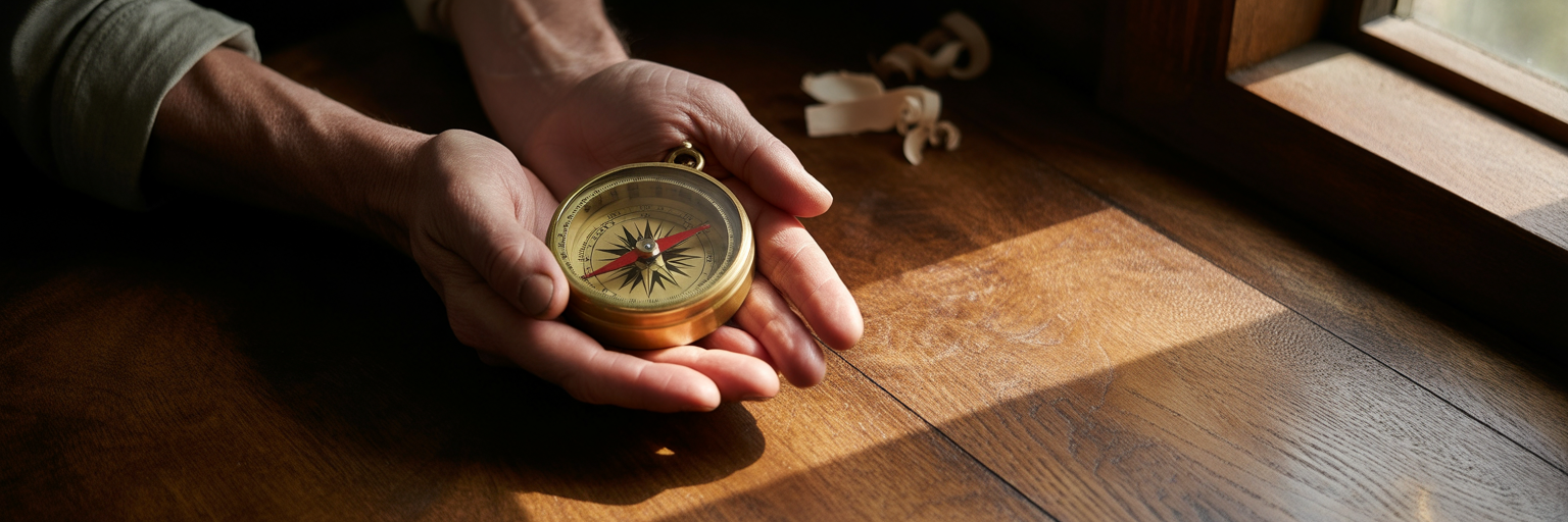 Hands holding a steady compass.