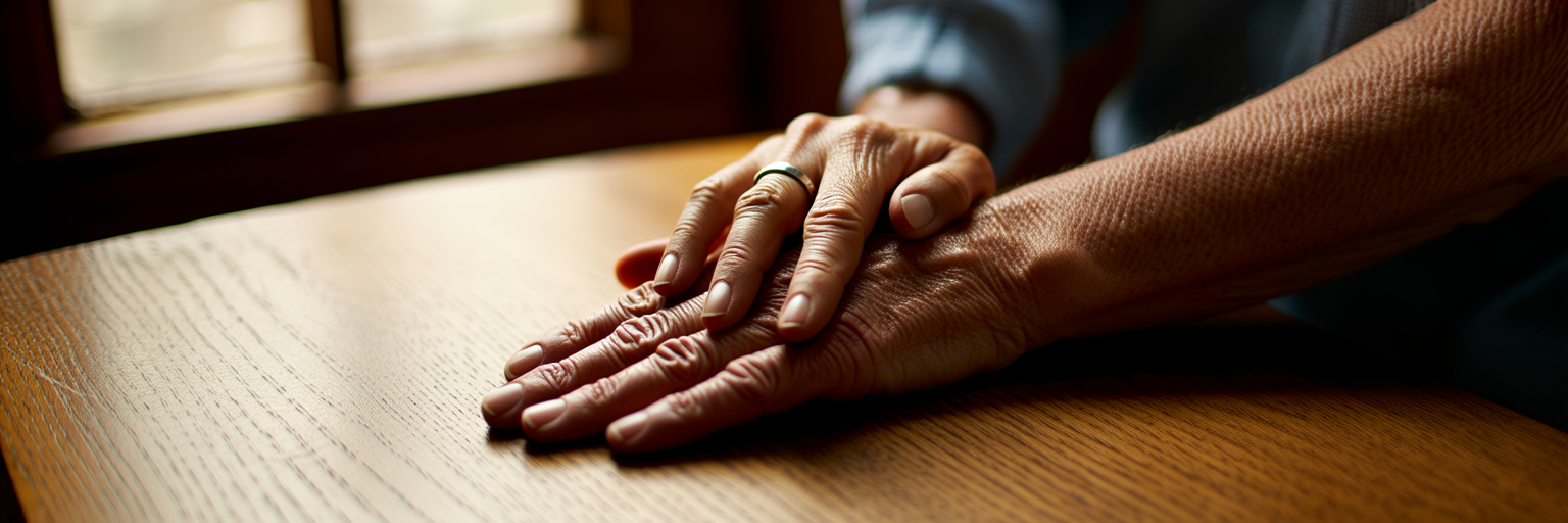 Hands resting gently in self-compassion.
