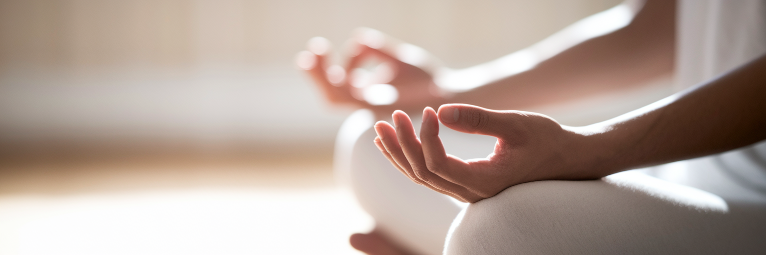 Hands resting peacefully during meditation.