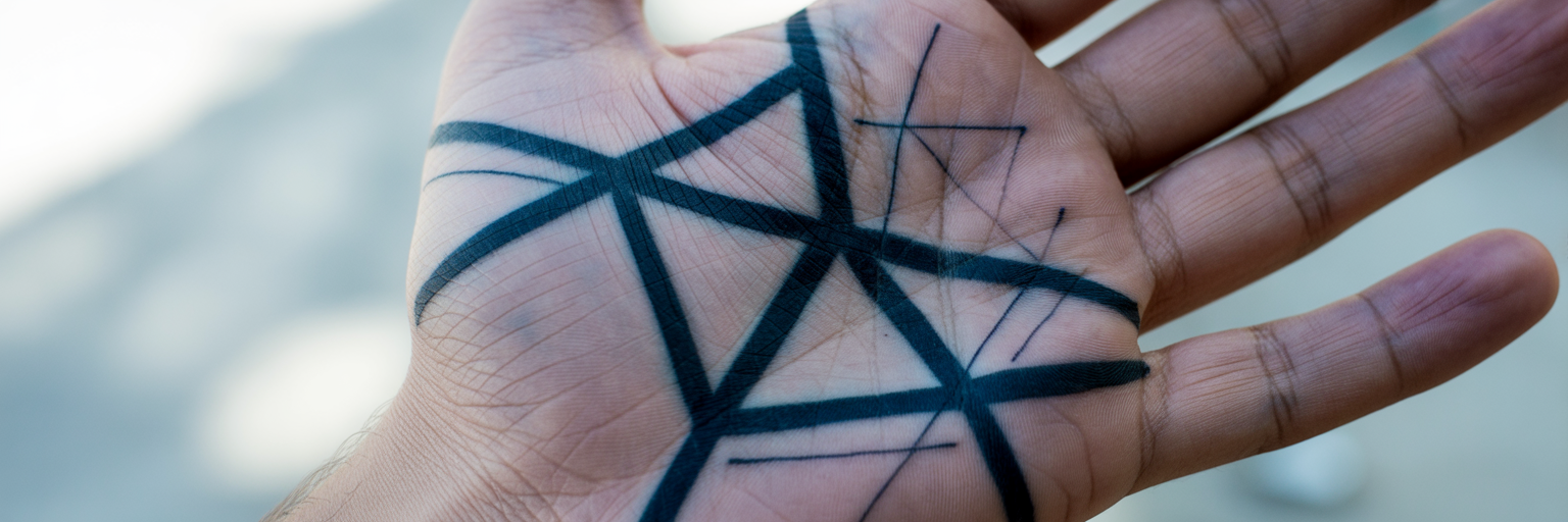 Healed geometric palm tattoo design
