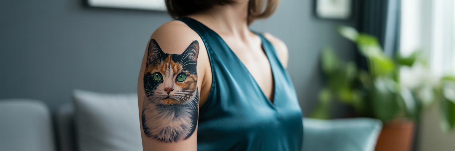 Healed hyper-realistic cat tattoo.