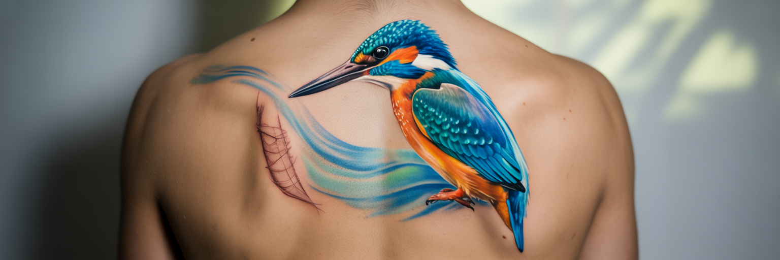 Healed tattoo art covering a scar