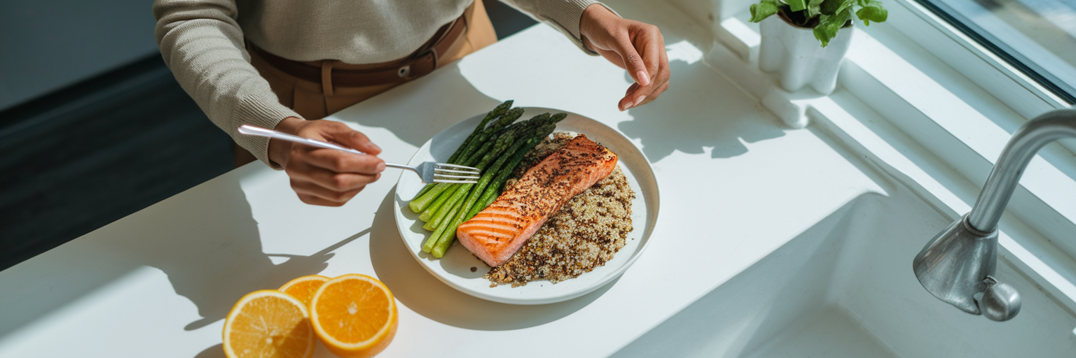 Healthy meal on modern kitchen counter.