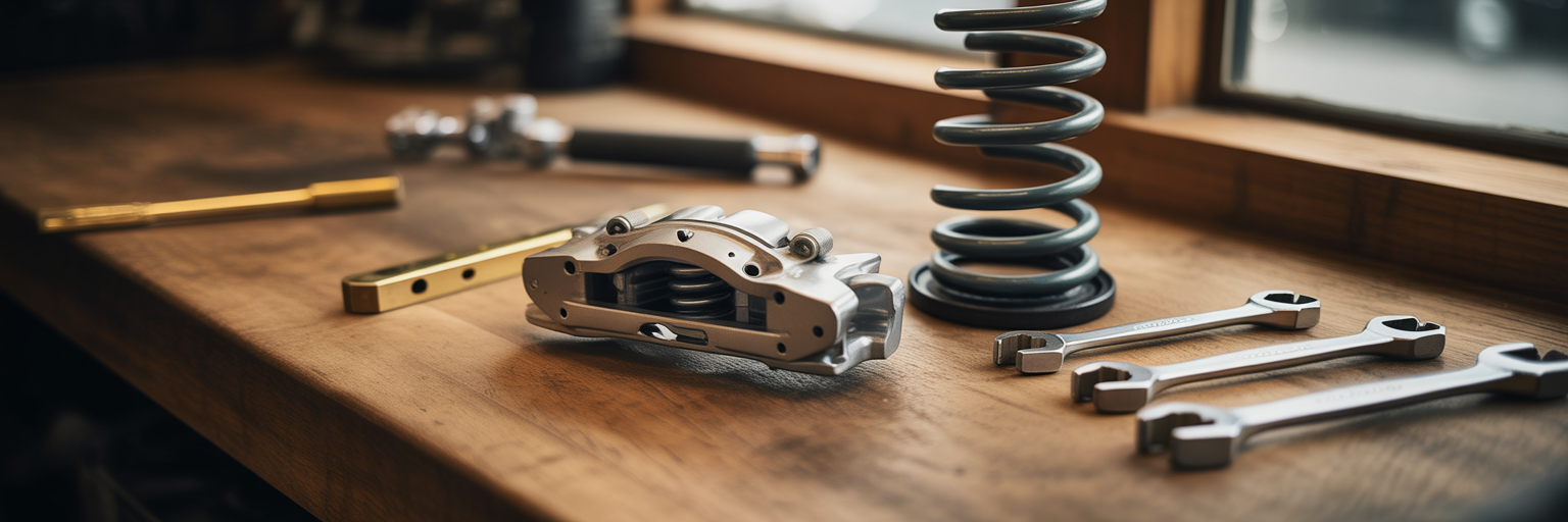 High-quality car parts on workbench.