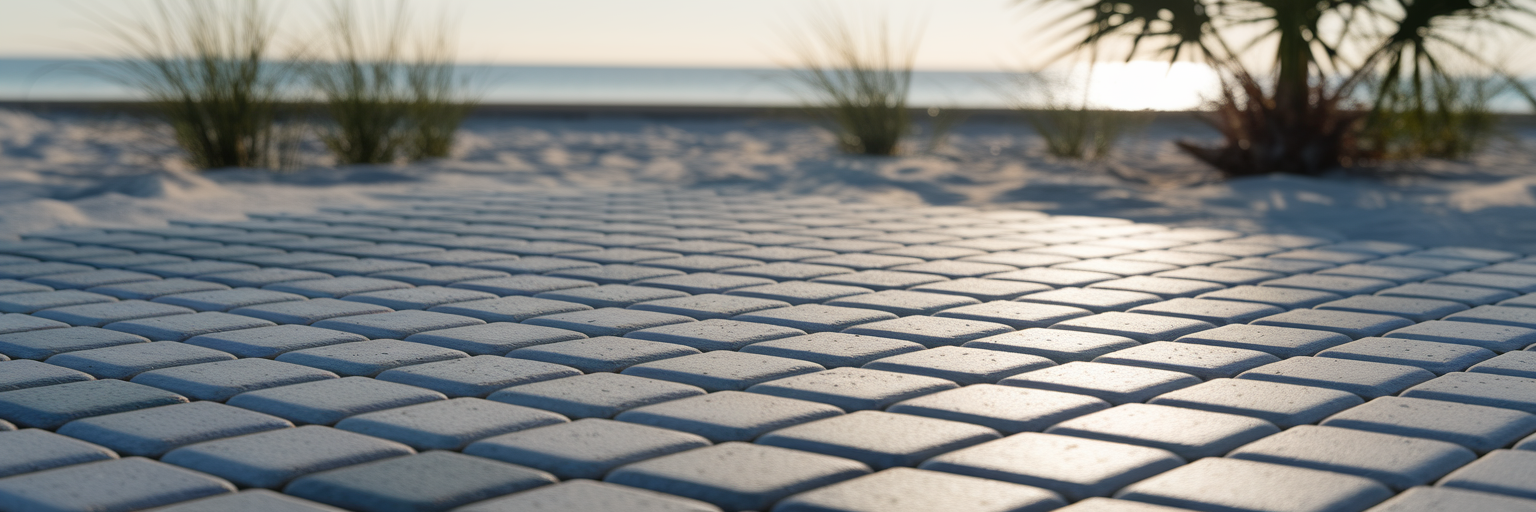 High-quality textured pavers on a sandy base