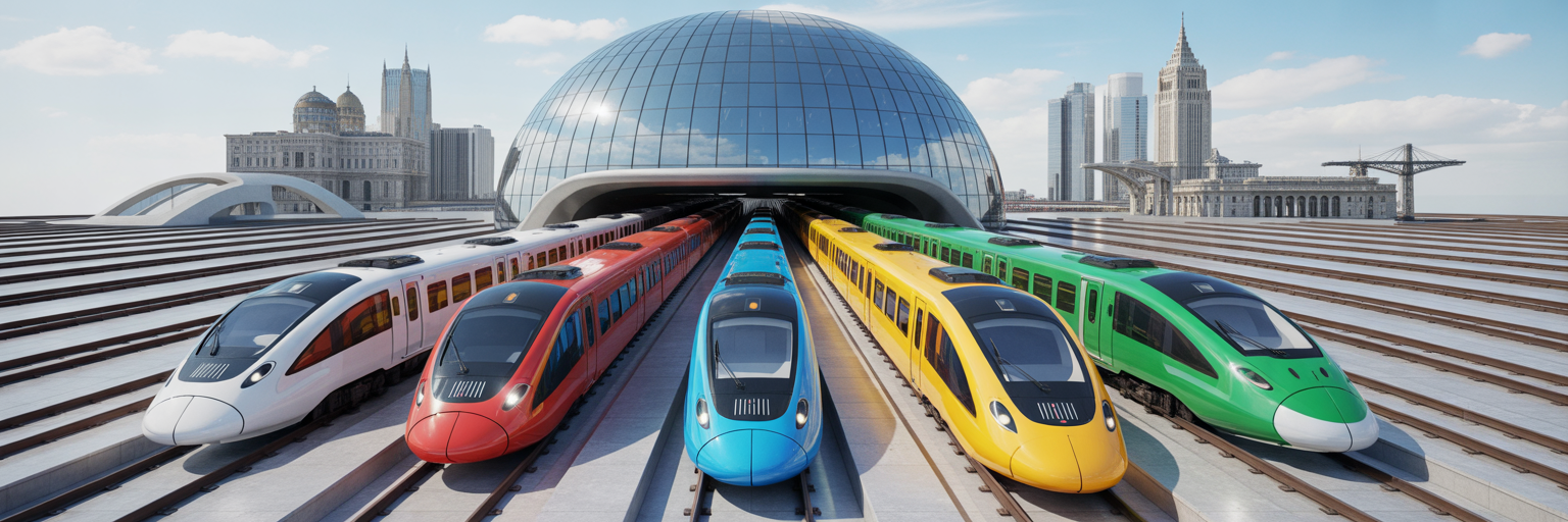 High-speed trains representing currency distribution