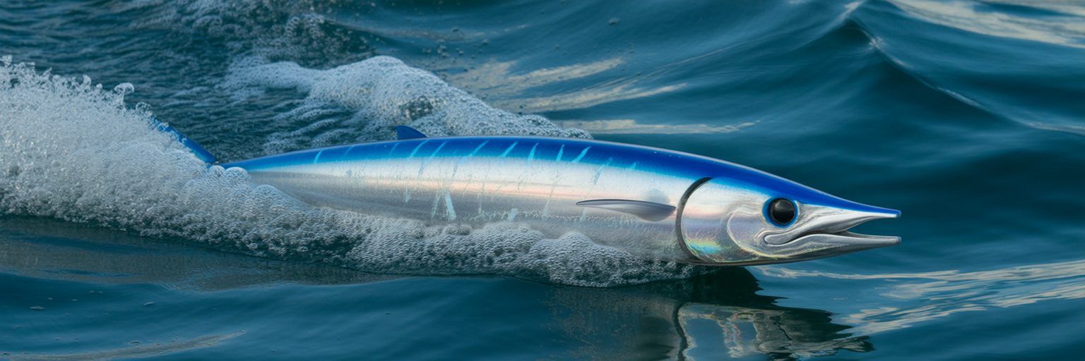 High-speed wahoo trolling lure in action