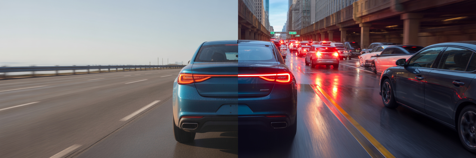 Highway driving versus city traffic comparison.