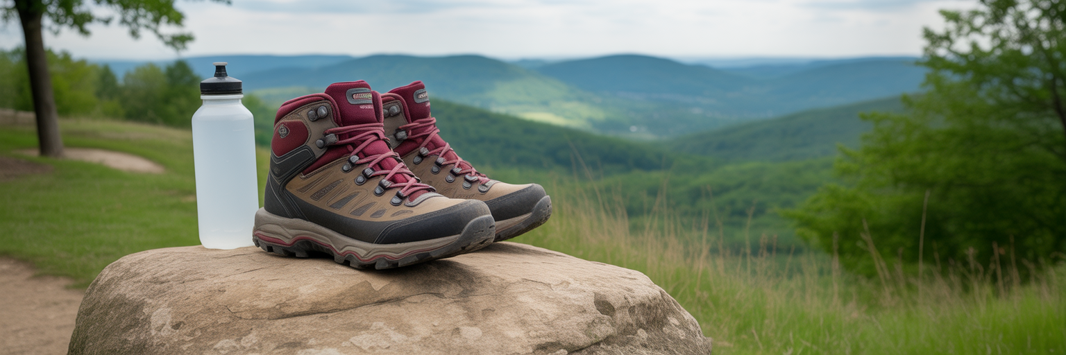 Hiking boots on a Maryland trail.