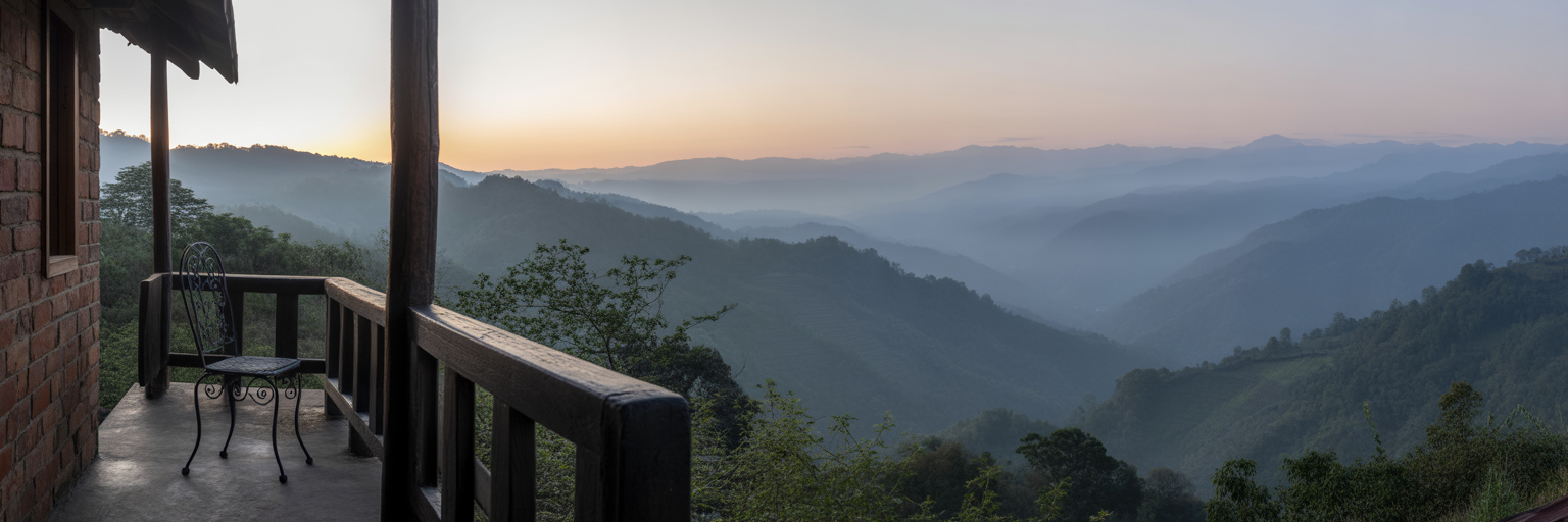 Himalayan foothills view from Mussoorie balcony.
