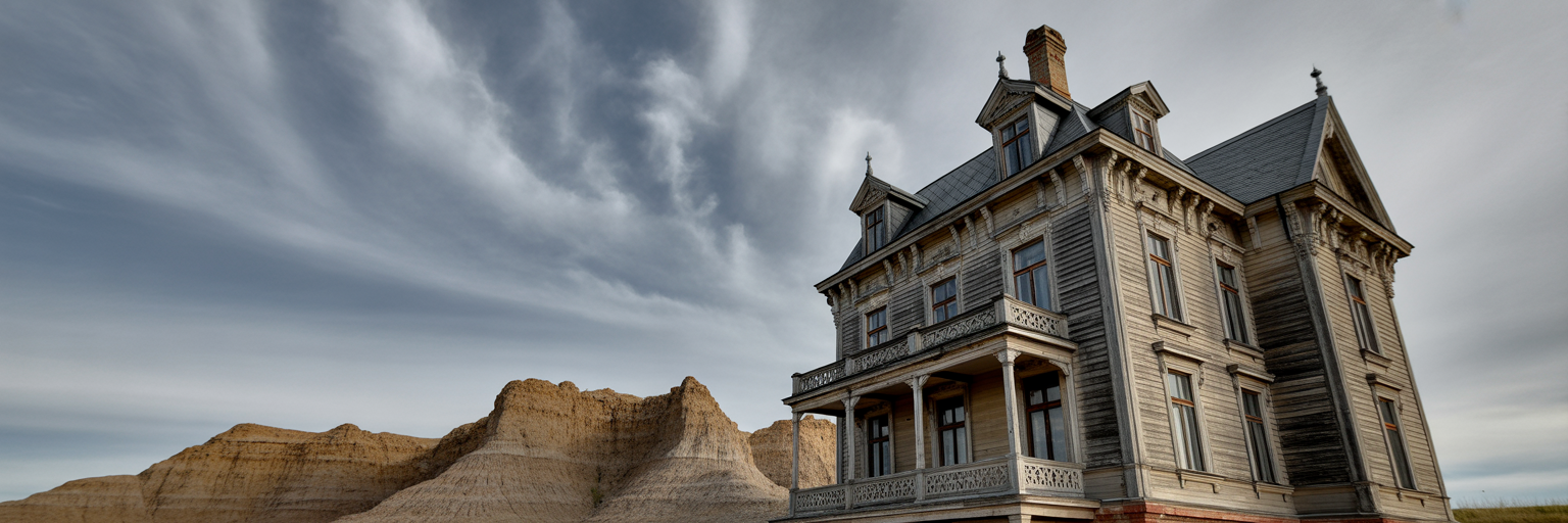 Historic Chateau de Mores against Badlands