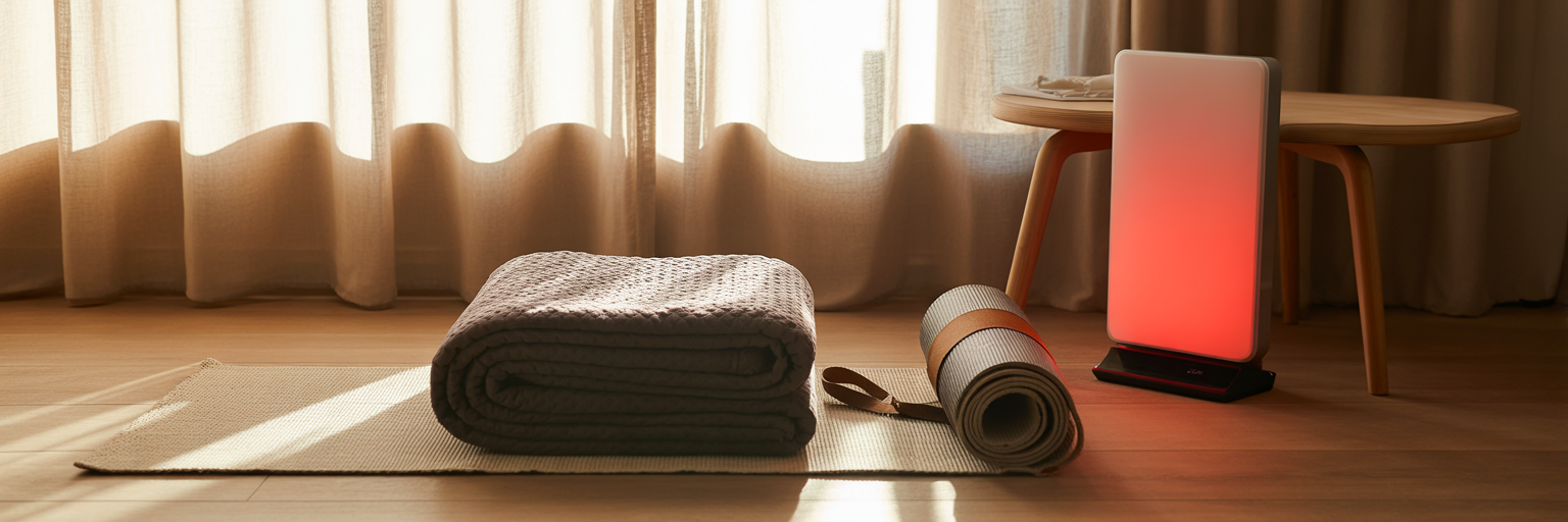 Home recovery corner with wellness tools.