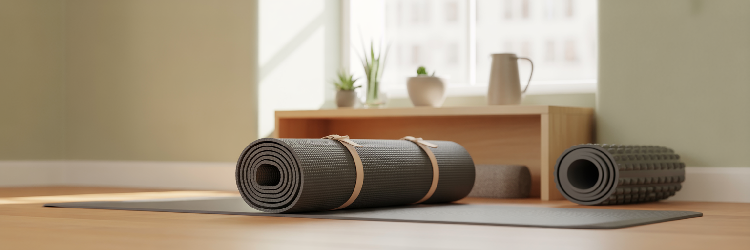 Home wellness corner with PEMF mat.