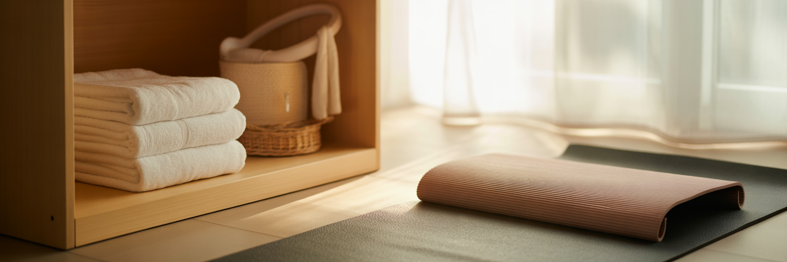 Home wellness corner with recovery tools.