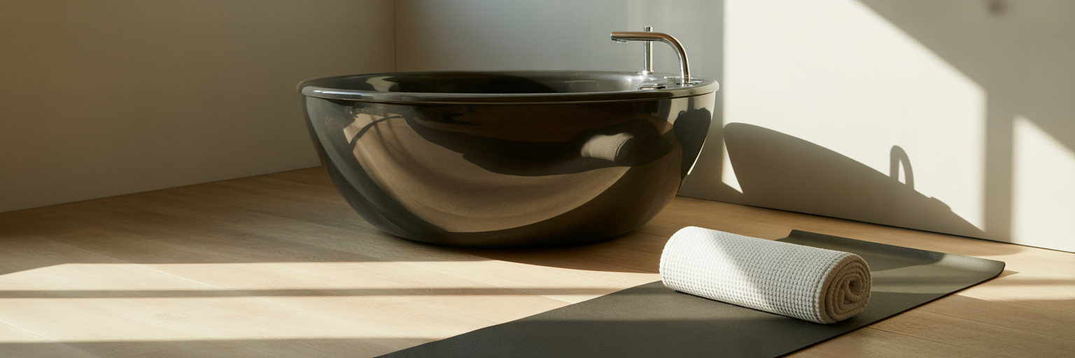 Home wellness space with recovery tools.