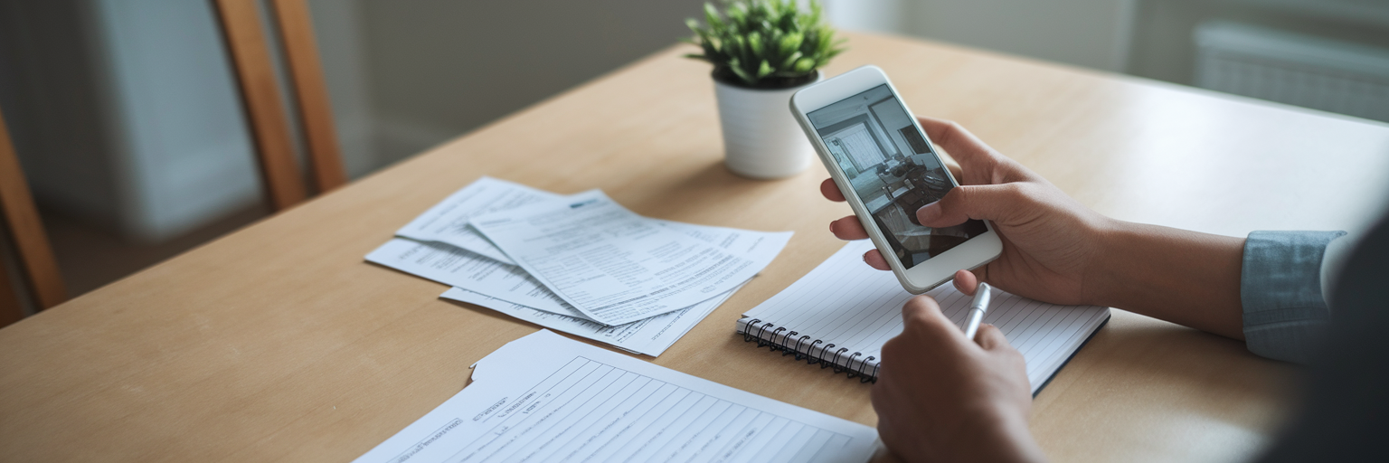 Homeowner organizing documents for insurance claim.