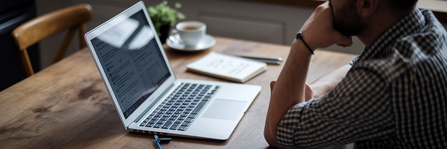 Homeowner researching contractors online.