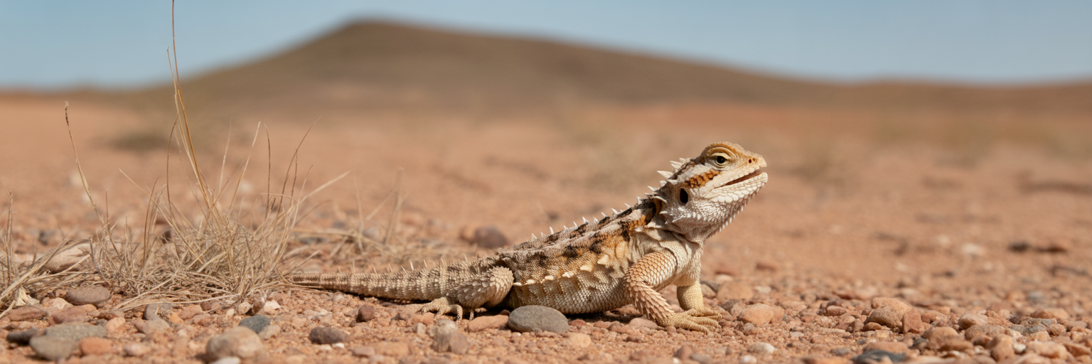 Horned lizard camouflaged in desert sand