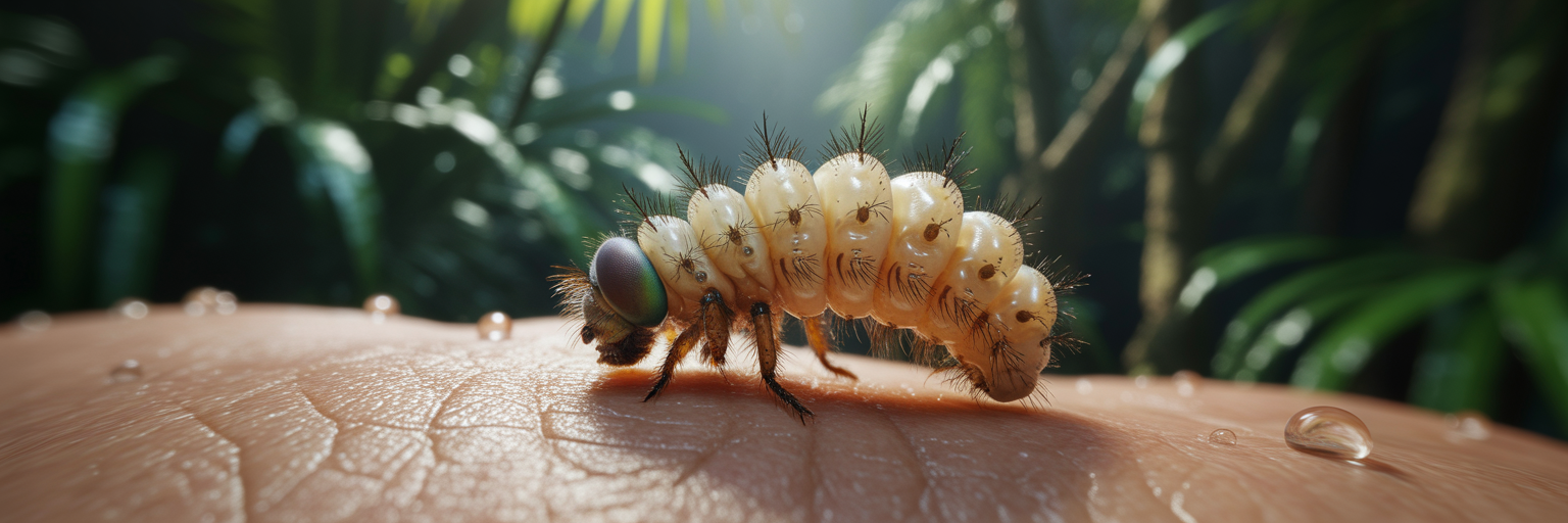 Human botfly larva in skin.