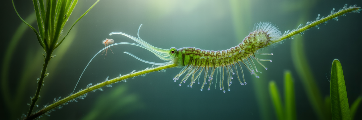 Hydra polyp capturing prey underwater