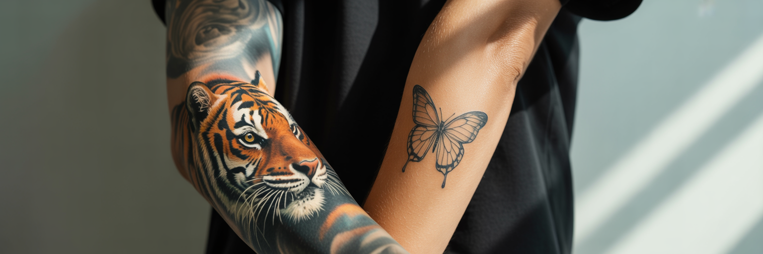 Hyper-realism and geometric animal tattoos.