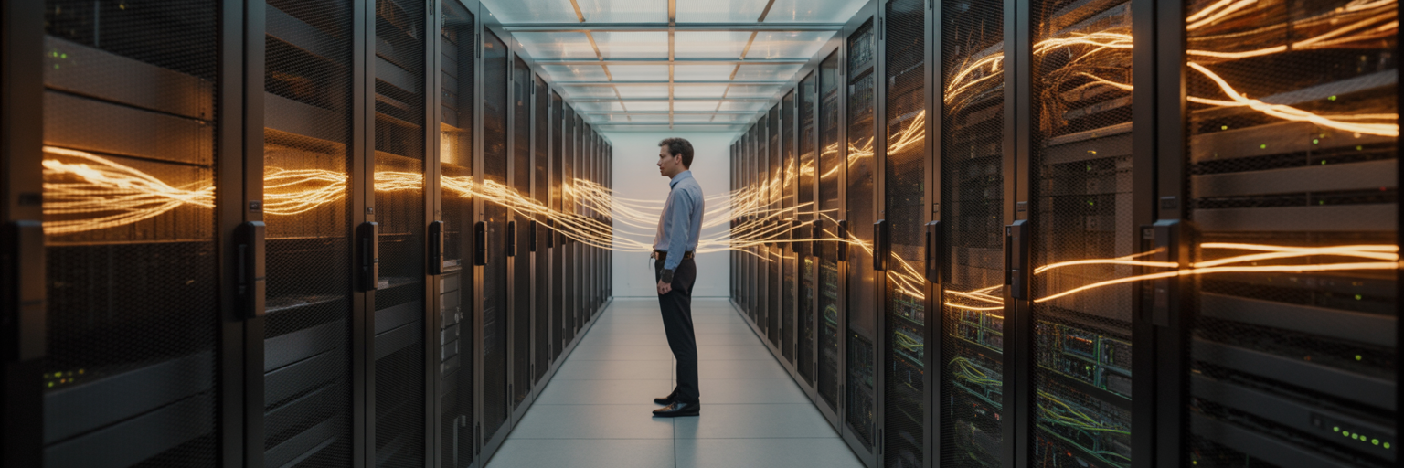 IA résiliente dans un centre de données esthétique.