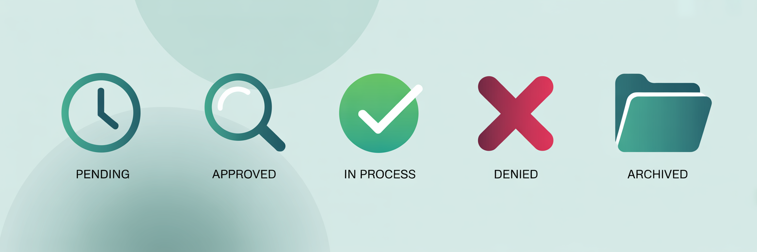 Iconos de estado de un expediente administrativo.