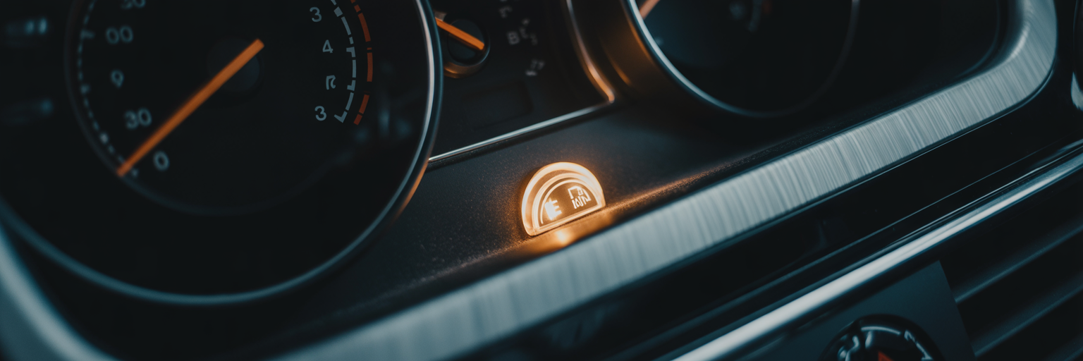Illuminated check engine light on dashboard.