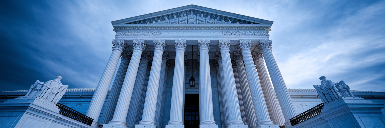 Imposing columns of Supreme Court building.