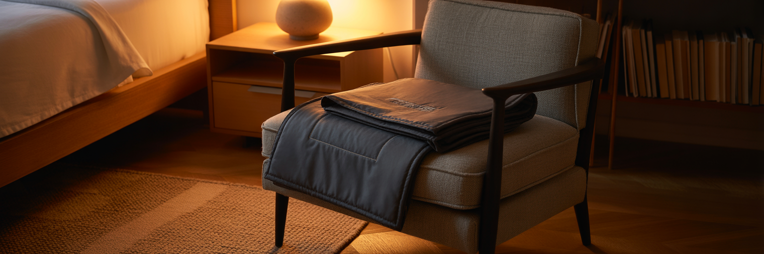 Infrared sauna blanket in serene bedroom.