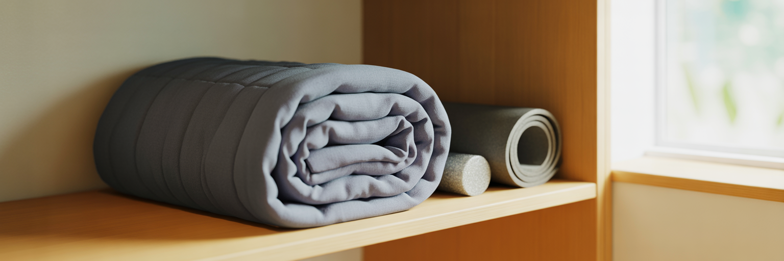 Infrared sauna blanket stored conveniently.