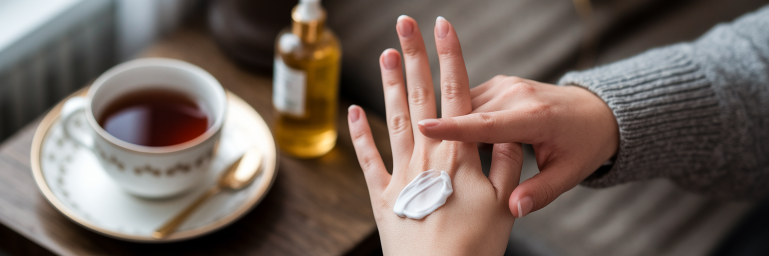 Îngrijirea unghiilor cu cremă hidratantă iarna.