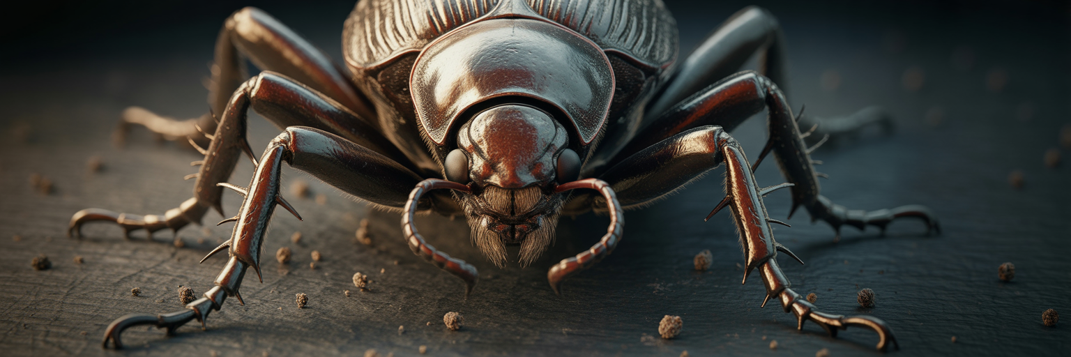 Insect figure in strong chitinous armor.